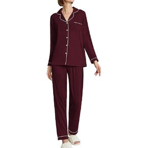 Ekouaer Pajamas Set Women's Long Sleeve Sleepwear Soft Button Down Nightwear Soft Pj Lounge Sets S-XXL