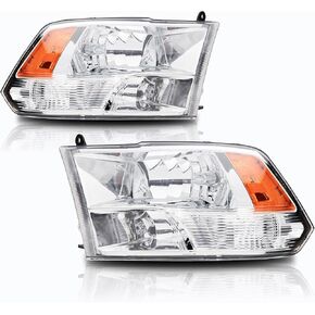 Headlight Assembly Compatible with 2009-2018 Dodge Ram 1500, 2010-2018 Dodge Ram 2500 3500 With Factory Quad Style, 2019-2022 Ram 1500 Classic Headlamp