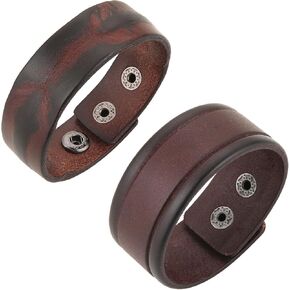 HZMAN 2Pcs Leather Bracelets for Men Gothic Punk Retro Cuff Bracelet Handmade Brown Leather Wristband Bracelet Jewelry Gift