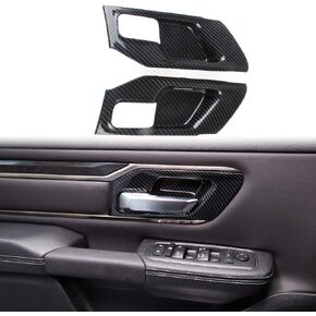 Korlot Carbon Fiber Style Interior Door Handle Bowl Panel Cover Trim for Dodge Ram 1500 2019+ (4 Doors-Without seat Button)