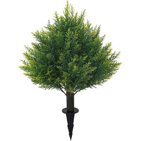 Artificial Cedar Topiary Ball Tree with Ground Spike, 16'' Fake Cedar Plant UV Resistant Artificial Shrubs, Faux Cypress Plant Artificial Bushes for Front Porch Garden Indoor Outdoor
