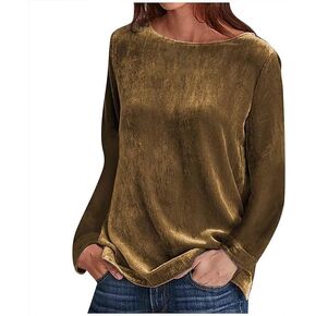 Fronage Women's Boat Neck Velvet Tops Casual Long Sleeve Crewneck Velour Blouse Shirt