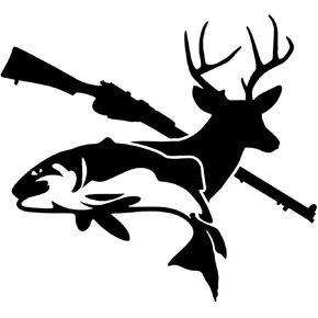 Sunset Graphics & Decals Fish Deer Gun Decal Vinyl Car Sticker Fishing Hunting | Cars Trucks Vans Walls Laptop | Black | 5.5 x 5 inches | SGD000006A