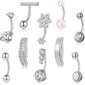 10 Pcs Belly Button Rings Stainless Steel Belly Rings Belly Button Piercing Belly Rings for Women