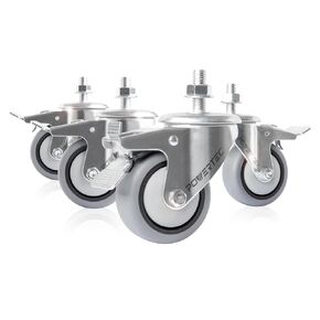 POWERTEC 17201-Case4 3" Heavy Duty Threaded Stem Swivel Caster Wheels with 600 lbs Total Loads, Dual Locking Industrial Castor Wheels for Workbench, Dolly, Cart & Furniture, (Pack of 16)