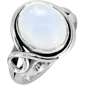 YoTreasure 10x12 MM Rainbow Moonstone in 925 Sterling Silver Solitaire Ring