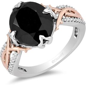 Jewelili Enchanted Disney Fine Jewelry Sterling Silver And 10K Rose Gold 1/10 Cttw And Black Onyx Maleficent Ring