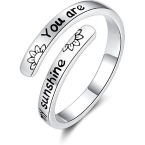 925 Sterling Silver Inspirational Ring Adjustable Thumb Rings for Women (You are my sunshine)