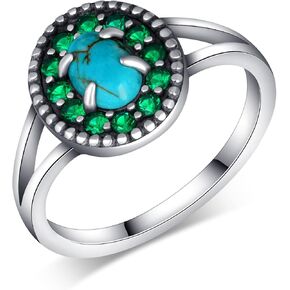 Genuine Turquoise Rings for Women 925 Sterling Silver Emerald Ring Vintage Western Nature Gemstone Turquoise Jewelry for Women