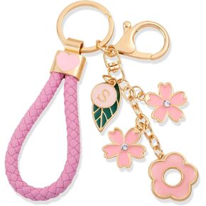 LAXPICOL Cute Pink Flower Letter A-Z Keychain for Women Bag Charms Purse Charms For Handbags Alphabet Initial Letter Keychain