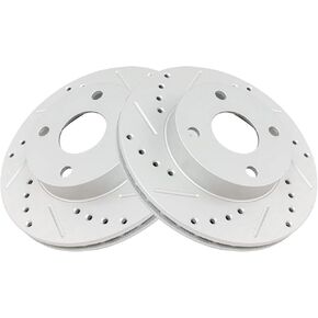 TRQ Front Performance Brake Rotors Set Premium G-Coated Cross Drilled & Slotted Compatible with 1990-1993 Mazda Miata