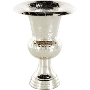 Deco 79 Aluminum Metal Decorative Vase Goblet Inspired Hammered Centerpiece Vase, Flower Vase for Home Decoration 8" x 8" x 11", Silver