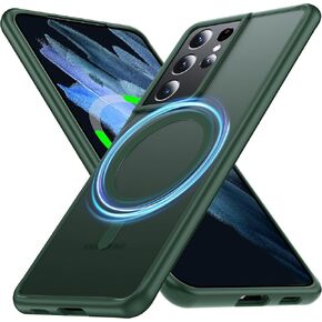 FNDMIL[NO.1 Magnetic for Samsung Galaxy S21 Ultra Case with MagSafe[Military Grade Drop Tested][Translucent Matte][Anti-Fingerprint] Soft Silicone Bumper for Samsung Galaxy S21 Ultra Phone Case,Black