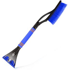 Snow Brush with Ice Scraper for Car, 24" Extendable Snow Brush Scraper with Foam Grip, Scratch Free Snow Brush with Detachable Ice Scraper for Windshield, Car Accessories (Red)