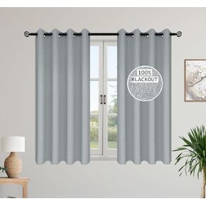 100% Blackout Linen Curtains for Living Room & Bedroom, Room Darkening Curtains, Thermal Insulated Drapes, 54-Inch Length, 2 Panels, Full Light Blocking (Grey, W52 x L54)