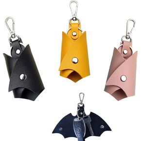 Black Leather Bat Keychain, ​Leather Key Holder Goth Bat Key Covers for Car Keys with Key Ring Clip for Men Women Gifts 3 PCS