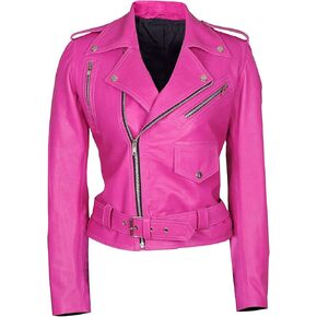 Womens Hot Pink Lambskin Leather Jacket - Ladies Brando Motorcycle Genuine Jacket