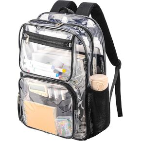 Heavy-Duty Clear Backpack for School - Durable See-Through Bookbag pink