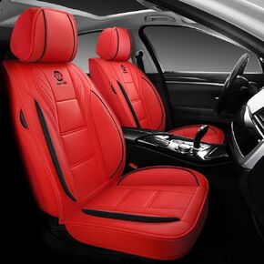 Luxury PU Leather Auto Car Seat Covers 5 Seats Full Set Universal Fit (Red)
