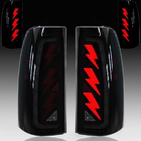 Sequential LED Tail Light for 2003 2004 2005 2006 Chevy Silverado,with Start-up Animation,Dynamic Turn Signal,Lightning Shaped Design Rear Lights,Brake Reverse, Smoked Lens