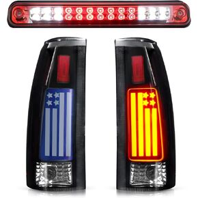 Tail Light Assembly + 3rd Brake Light Fit for Chevy GMC C/K 1500 2500 3500 88-99, for Chevy Silverado 94-98, for Blazer 92-94, Pickup Truck Taillights and High Mount Stop Light, 3 Pcs, Smoke Lens