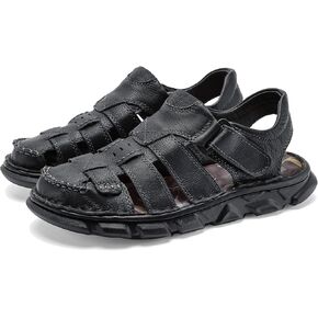 Moodeng Men's Leather Sandals Outdoor Sport Sandals Athletic Hiking Sandals Hand Sewing Comfortable Walking
