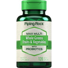 Piping Rock Fruits and Veggies Supplement | 120 Caplets | Fruit and Vegetable Blend with Probiotics | Max Multi Vitamin | Non-GMO, Gluten Free