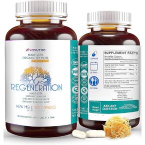 Irish Sea Moss Organic Bladderwrack Burdock Root 120 Capsules - Wildcrafted Seamoss Raw Organic Herb Cell Health Irish Moss Powder Gel Pills - Alkaline Supplements Vegan Super Food - 2 Month Supply