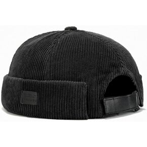 Brimless Caps for Men Rolled Cuff Retro Beanie Hat Corduroy Brimless Cap