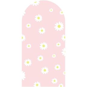 6.6FT Pink Daisies Arched Wall Cover Round Arch Backdrop for Birthday Party Banquet Wedding Decor(6.6x3.3ft,No Frame No Zipper)