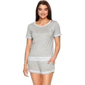 kathy ireland Womens 2 Piece Lounge Pajama Sleep Short Sleeve Shirt and Shorts Set (1X, 2X, 3X available)