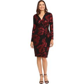 London Times Women's Surplice Ruffle Cascade Wrap Metallic Long Sleeve Cocktail Occasion Guest of Event