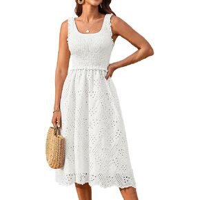 GRACE KARIN 2025 Womens Dress Summer Sleeveless Casual Vacation Embroidered Midi Dress with Pockets
