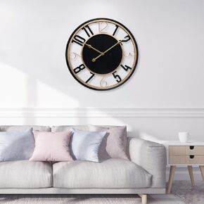 Large Wall Clock 16 Inch Grey Arabic Numerals Wooden Clock Battery Operated Silent Non-Ticking Decor Clock Modern Round Oversize Wall Clocks for Home, Hotel, Office, Bedroom (Grey, 16inch)