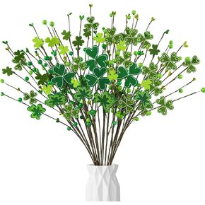 TORONTOKYO St Patrick's Day Decorations 18 Pack Artificial Shamrock Stems 24" Green Clover Floral Berry Picks for St.Patrick’s Day Table Centerpiece Home Decor