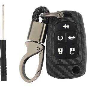 Carbon Fiber Car Key Fob Cover,Silicone Key Fob Case with Keychain,Car Key Cover Compatible with Buick Chevrolet GMC