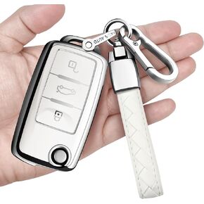 Sindeda for Volkswagen Key Fob Cover with Keychain Soft Full Protection Key Shell Key Case Compatible with VW Jetta Golf Polo Passat MK8 Tiguan Beetle (Red)