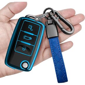 Sindeda لغطاء مفتاح Volkswagen Key Fob مع سلسلة مفاتيح ناعمة للحماية الكاملة غطاء مفتاح متوافق مع VW Jetta Golf Polo Passat MK8 Tiguan Beetle (أحمر)