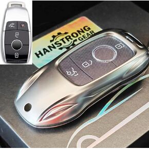 Key Fob Case Cover Protection Metal Dark Grey with Shield Keychain Compatible for Mercedes-Benz A-Class C-Class E300L C63 E63 A200 CLA CLS GLA GLB GLS Smart Remote Key