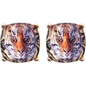 Animal Print Cushion Cut Stud Earrings - Tiger, Lion, Leopard, Zebra, Dalmatian, Paws, For Women