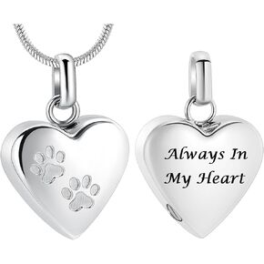 Imrsanl Pet Cremation Jewelry for Ashes Necklace Stainless Steel Paw Print Heart Urn Necklaces for Women Men Memorial Keepsake Jewelry