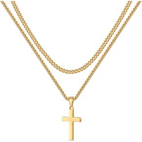 LUXEJEW Cross Necklace for Men - Gold Silver Black Stainless Steel Cross Chain Necklace for Men Boys Layered Cuban Link Chain Box Chain Cross Pendant Necklace Mens Jewelry Gifts 16 18 20 22 24 Inch