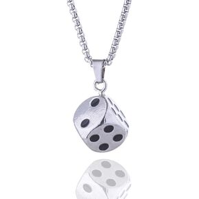 Metal Dice Pendant Necklace,Stainless Steel Vintage Men's Dice Necklace,Statement Necklace for Women