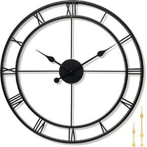 ANDY STAR Large Wall Clocks for Living Room Decor, 24" Big Metal Silent Clocks Battery Operated，Modern Oversized Black Round Wall Clock, Non-Ticking,Roman Numerals Vintage Industrial Decorative