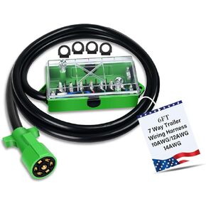 7 Pin Trailer Wiring Harness Kit 6FT, Pure Copper 7 Pin Trailer Plug with 7 Gang Trailer Wire Junction Box, Heavy Duty 7 Way Trailer Plug and Trailer Junction Box 7 Pole Waterproof (6Feet)