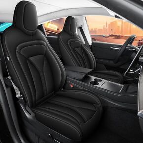 2 Front Seat Covers Custom Fit for Tesla Model Y 2024 2023 2022 2021 2020: Breathable Leather Car Seat Covers (2 Seats, Black)