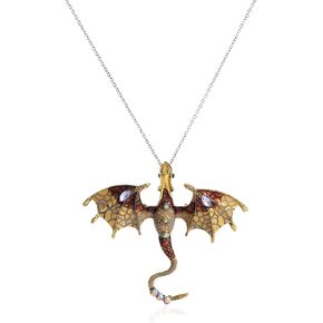 Rrdaily Gothic Dragon Necklace Crystal Enamel Dragon Pendant Necklace Vintage Dragon Animal Necklace Cartoon Flying Dragon Necklace Festival Birthday Jewelry for Men and Women