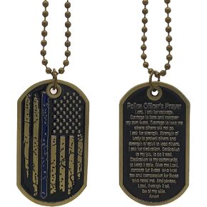 Blue Line United States Flag Police Officer's Prayer Challenge Coin Dog Tag Necklace Pendant Jewelry (Antique Bronze)