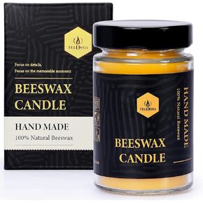 Beeswax Jar Candle in Glass Container, Slightly Sweet Honey Scent, Natural Organic Candle Smokeless Clean Burn | 36 Hours Burning Time Emergency Candle, Yellow