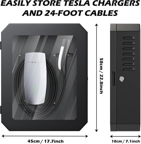 صندوق محطة الشحن لموصل الحائط Tesla Gen 3 وشاحن ChargePoint EV، حامل منظم الكابلات غطاء قفل مقاوم للمطر في الهواء الطلق، مقاوم للثلوج، مقاوم للغبار، مضاد للسرقة، ملحقات شحن المنزل in Kuwait
